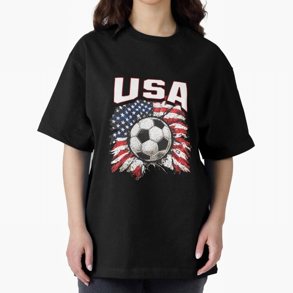 2026 Cup Flag Soccer Pride Fun Family USA Oversized T-Shirt Support FIFA World Cup 2026 USA Canada Mexico Spirit, Filled with Brazil, Haaland and Mbappe, Stadium Chants, National Pride, Trophy Dreams and Unforgettable Football Memories; Perfect for
