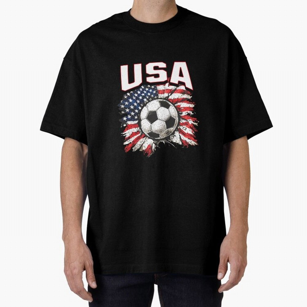 2026 Cup Flag Soccer Pride Fun Family USA Oversized T-Shirt Support FIFA World Cup 2026 USA Canada Mexico Spirit, Filled with Brazil, Haaland and Mbappe, Stadium Chants, National Pride, Trophy Dreams and Unforgettable Football Memories; Perfect for