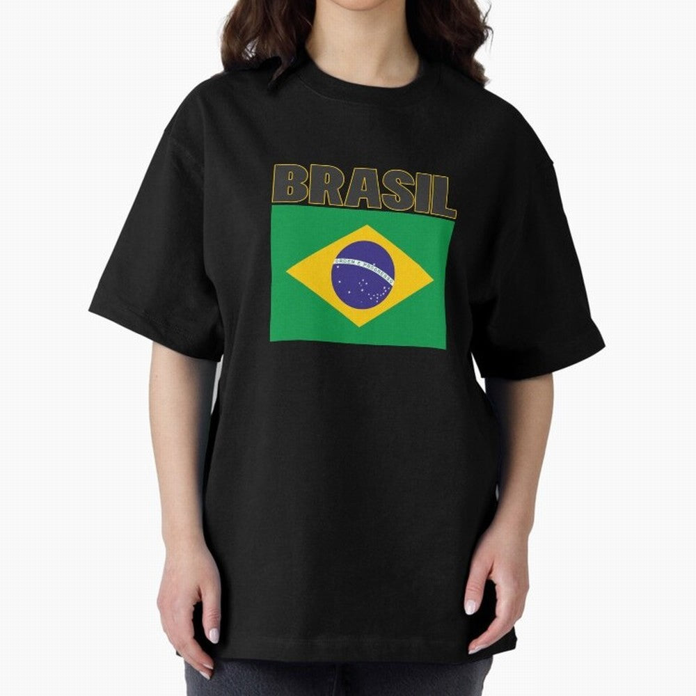 Brasil Flag Oversized T-Shirt Join Supporters Worldwide for FIFA World Cup 2026 for Fans of Messi, Neymar and Mbappe and Argentina, France and Brazil, Bringing Champion Mindset, Group Stage Buzz, Knockout Tension and Passionate Fan Culture; Created