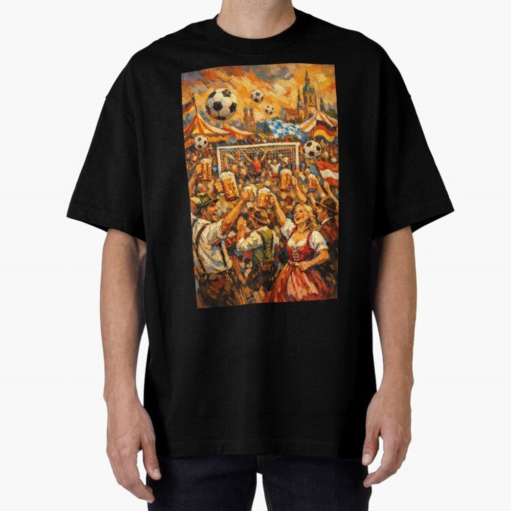 Festival Celebration with Soccer and Beer Oversized T-Shirt Show Love for Legendary Goals in the FIFA World Cup 2026 Group Stage Journey through Messi, CR7 and Mbappe Highlights, Argentina and Brazil Pride, Worldwide Fan Energy, Dramatic Goals,