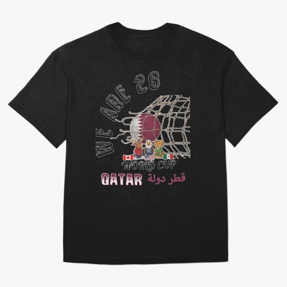 World cup 26 - Qatar Oversized T-Shirt Show Match Day Excitement for FIFA World Cup 2026 Group Stage Capturing Messi, Neymar and Mbappe, Brazil Energy, Retro Football Energy, Iconic Rivalries, Trophy Chase Drama and Stadium Atmosphere; Ideal for