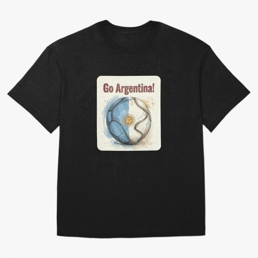 Go Argentina Soccer Ball Flag | Argentinian Football Fan Graphic Tee Oversized T-Shirt Show Your Tournament Heart for FIFA World Cup 2026 Group Stage with CR7 and Messi, Argentina, France and Brazil Energy, Championship Spirit, Famous Goals,