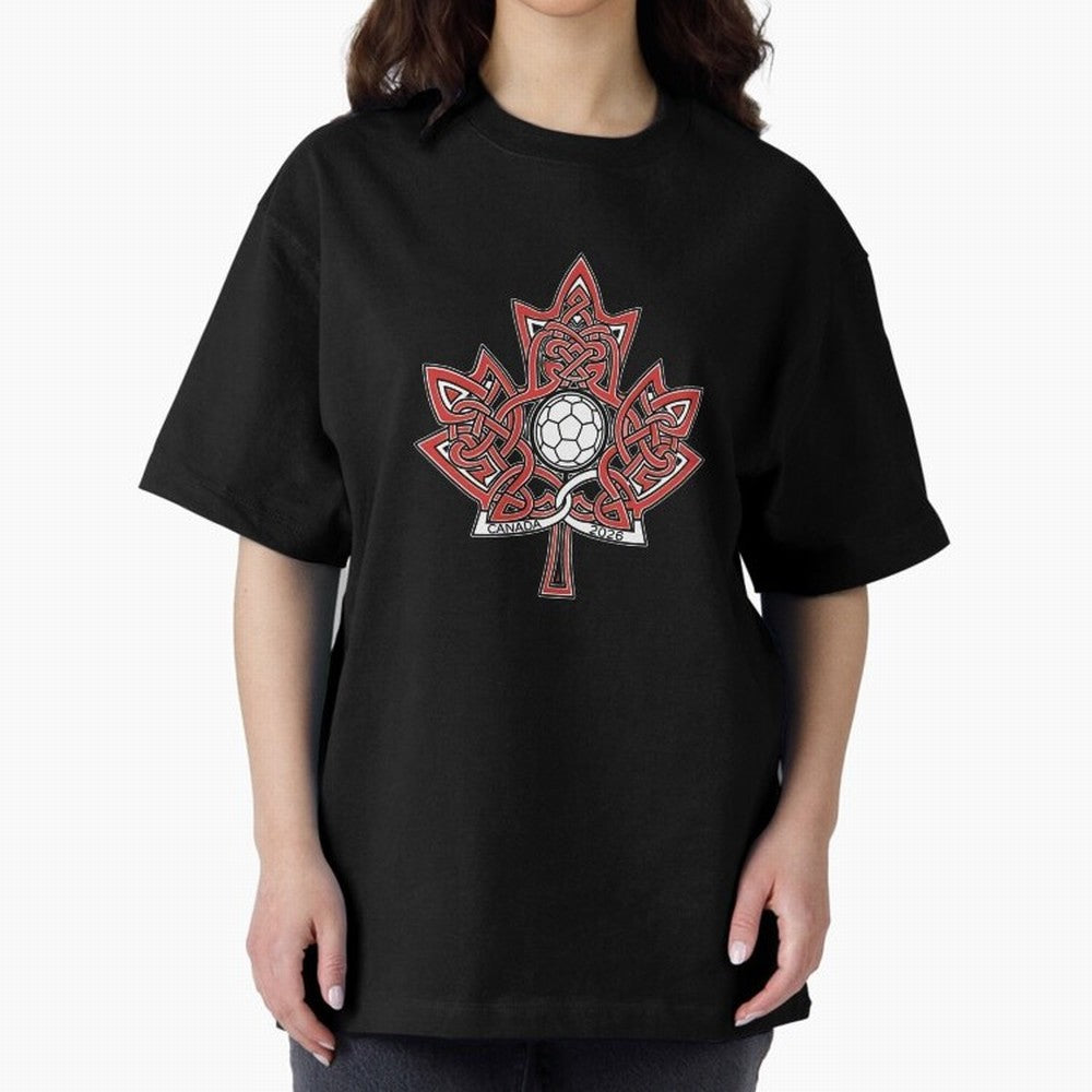 Interwoven Maple Leaf Canada Soccer 2026 T-Shirt_83135197 Oversized T-Shirt Celebrate Football Heritage in the FIFA World Cup 2026 Group Stage Journey through Haaland and Mbappe Highlights, Portugal, Spain and Germany Pride, Stadium Memories,
