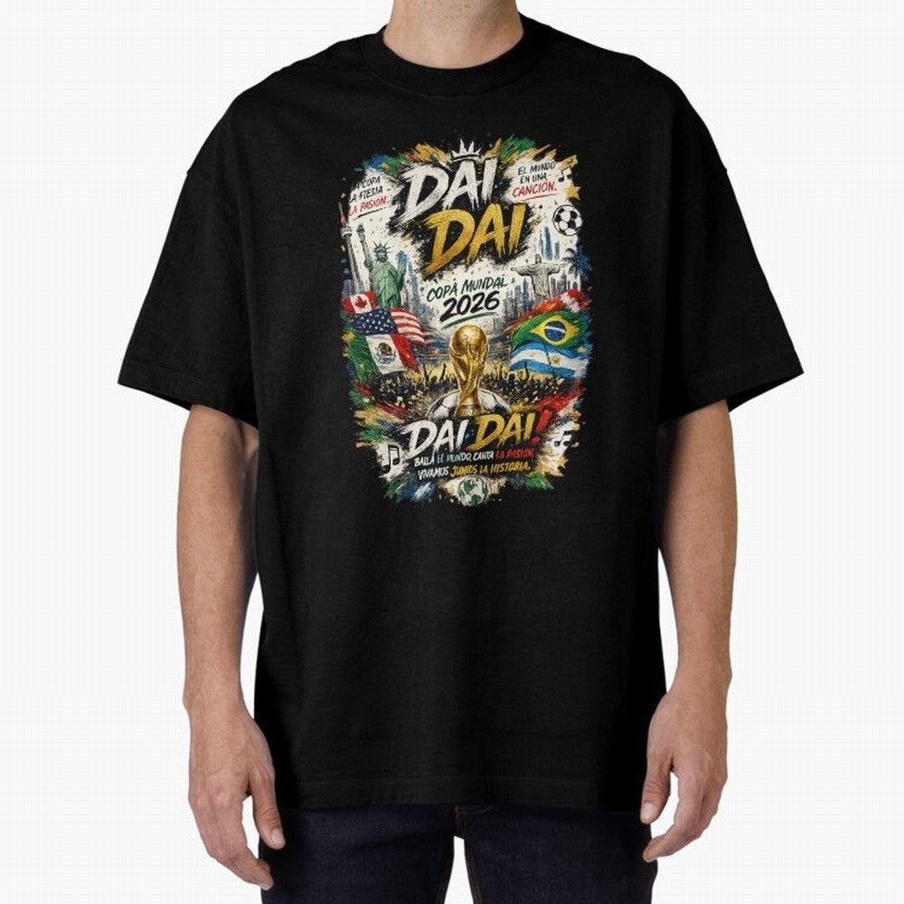 DAI DAI DESIGN FIFA 2026 Oversized T-Shirt Bring a Champion Mindset to FIFA World Cup 2026 Highlighting Cristiano Ronaldo, Haaland and CR7, Argentina and Brazil Energy, Vintage Soccer Flavor, Modern Football Stars, National Flags and Final Night