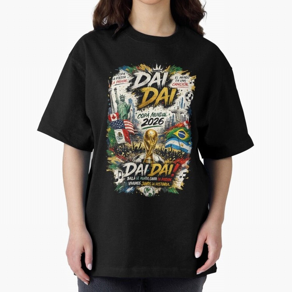 DAI DAI DESIGN FIFA 2026 Oversized T-Shirt Bring a Champion Mindset to FIFA World Cup 2026 Highlighting Cristiano Ronaldo, Haaland and CR7, Argentina and Brazil Energy, Vintage Soccer Flavor, Modern Football Stars, National Flags and Final Night