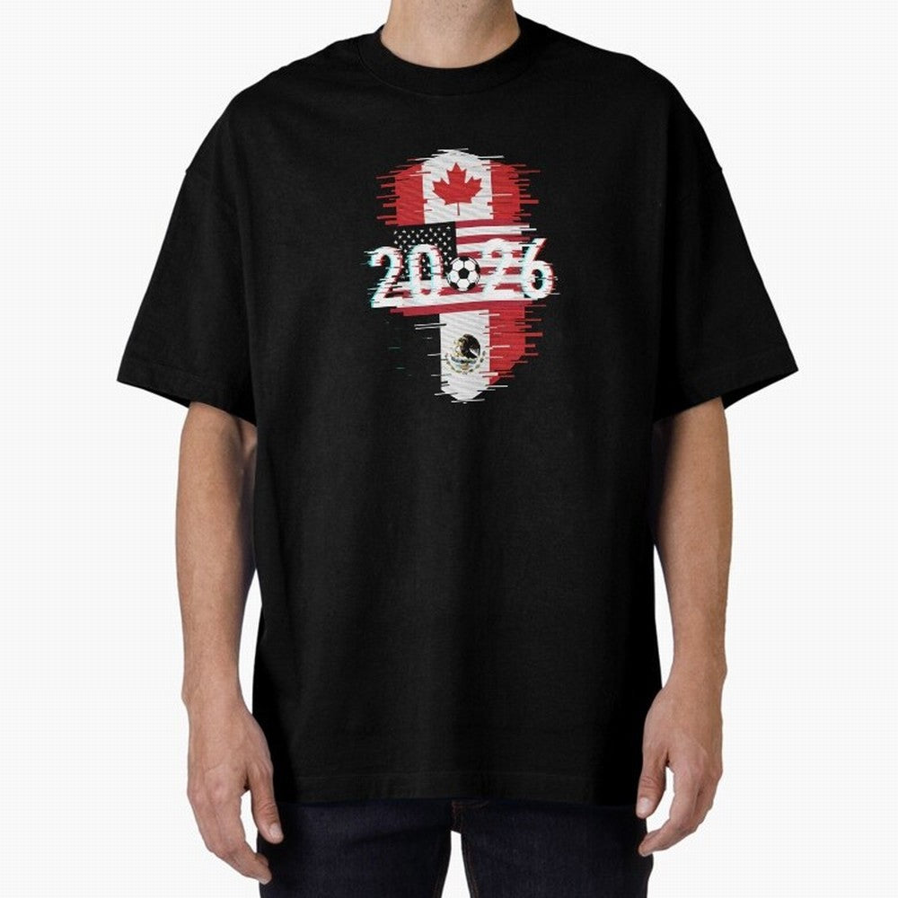 Glitched United 2026 - North America Emblem Cup T-Shirt_82794505 Oversized T-Shirt Stand with FIFA World Cup 2026 Group Stage for Fans of Mbappe and Neymar and Netherlands, Bringing Tournament Hype, Historic Matchups, Family Viewing Parties and