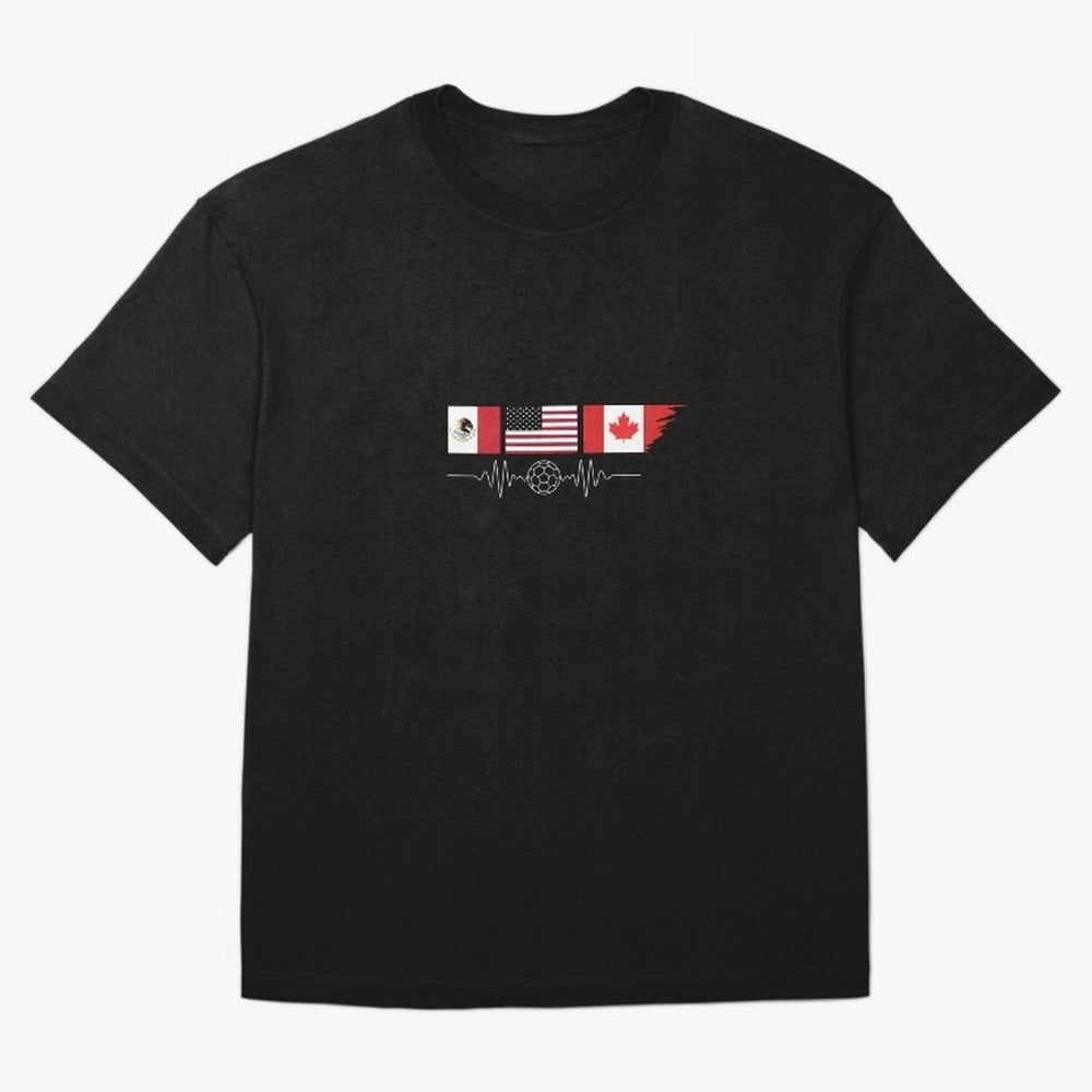 North America Soccer Heartbeat Flags 2026 Cup T-Shirt_82794888 Oversized T-Shirt Show Match Day Excitement for FIFA World Cup 2026 USA Canada Mexico Spirit, Centered on Spain and Netherlands, Mbappe and Neymar, Classic Soccer Heritage, Championship