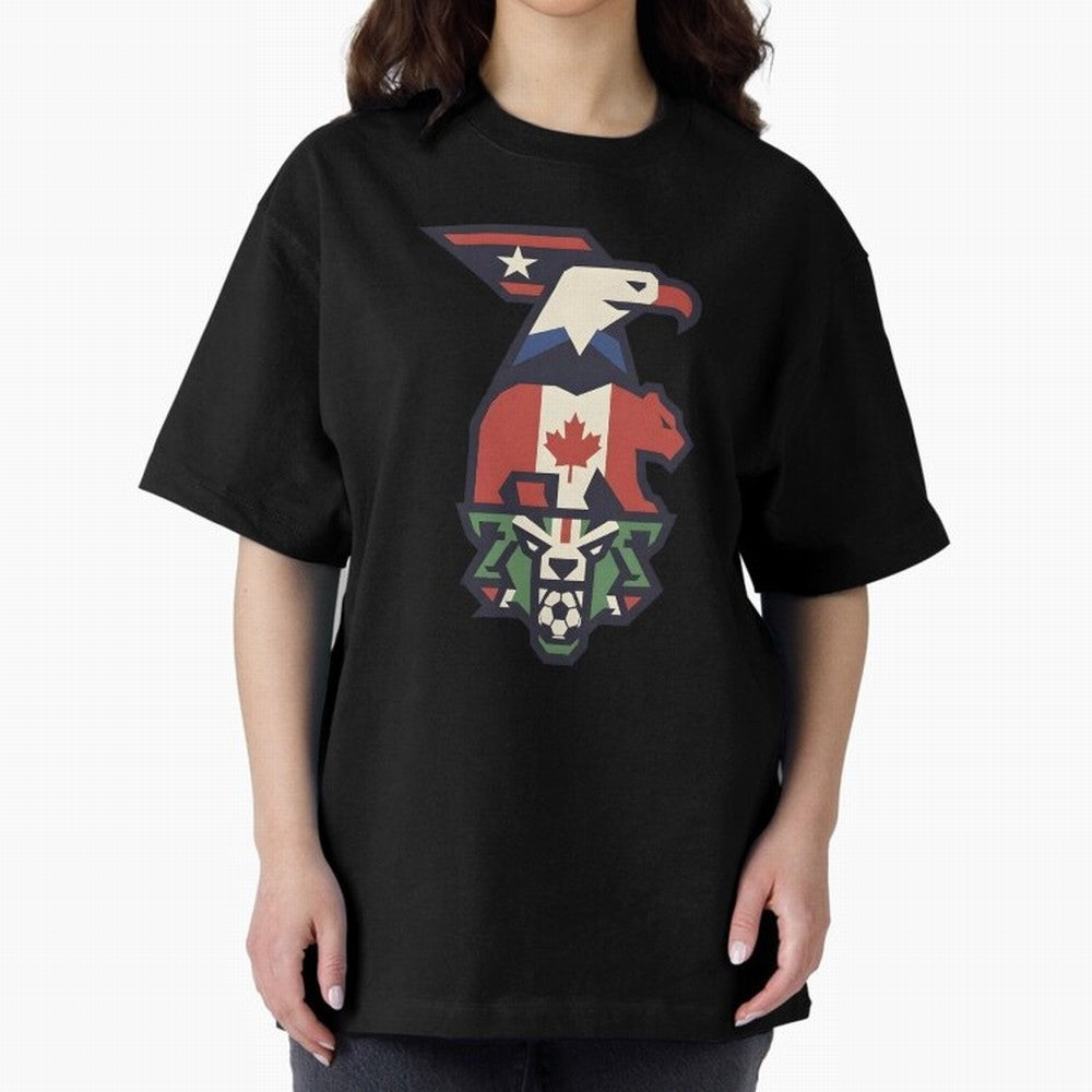 USA Canada Mexico World Cup 2026 Host Nations Oversized T-Shirt Fuel FIFA World Cup 2026 Group Stage Inspired by Haaland and Mbappe, Brazil Energy, Championship Spirit, Famous Goals, Roaring Crowds and International Football Unity; Great for