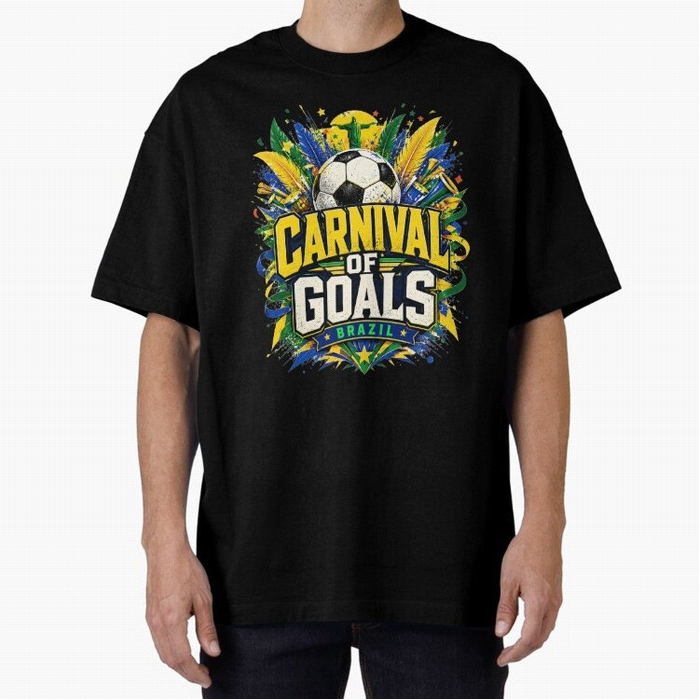 Carnival of Goals Brazil World Cup 2026 tshirt Oversized T-Shirt Experience the Global Stage of FIFA World Cup 2026 Spirit, Made for Brazil, Cristiano Ronaldo, Sports Nostalgia, International Competition, Famous Players and Unforgettable Victories;
