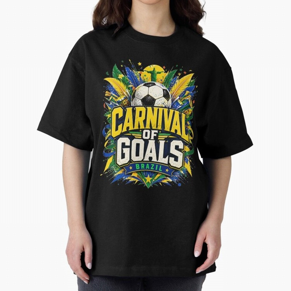 Carnival of Goals Brazil World Cup 2026 tshirt Oversized T-Shirt Experience the Global Stage of FIFA World Cup 2026 Spirit, Made for Brazil, Cristiano Ronaldo, Sports Nostalgia, International Competition, Famous Players and Unforgettable Victories;