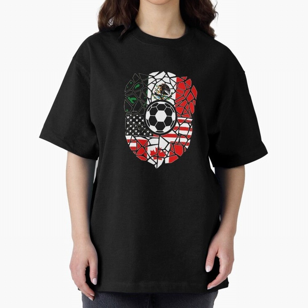 Mosaic Soccer Crest USA Canada Mexico Unity 2026 T-Shirt_82794688 Oversized T-Shirt Honor FIFA World Cup 2026 USA Canada Mexico Spirit, Celebrating England, France and Netherlands, Mbappe and Neymar, Goal Celebration Energy, Supporter Heritage,