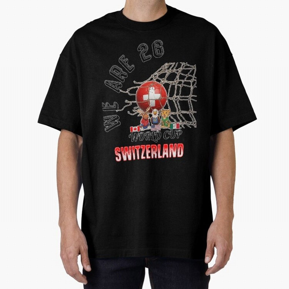 World cup 26 - Switzerland Oversized T-Shirt Join FIFA World Cup 2026 Group Stage Highlighting Messi, Portugal, Spain and Germany Energy, Fan Favorite Moments, National Team Passion, Big Match Drama and Soccer History; Perfect for Supporters Who