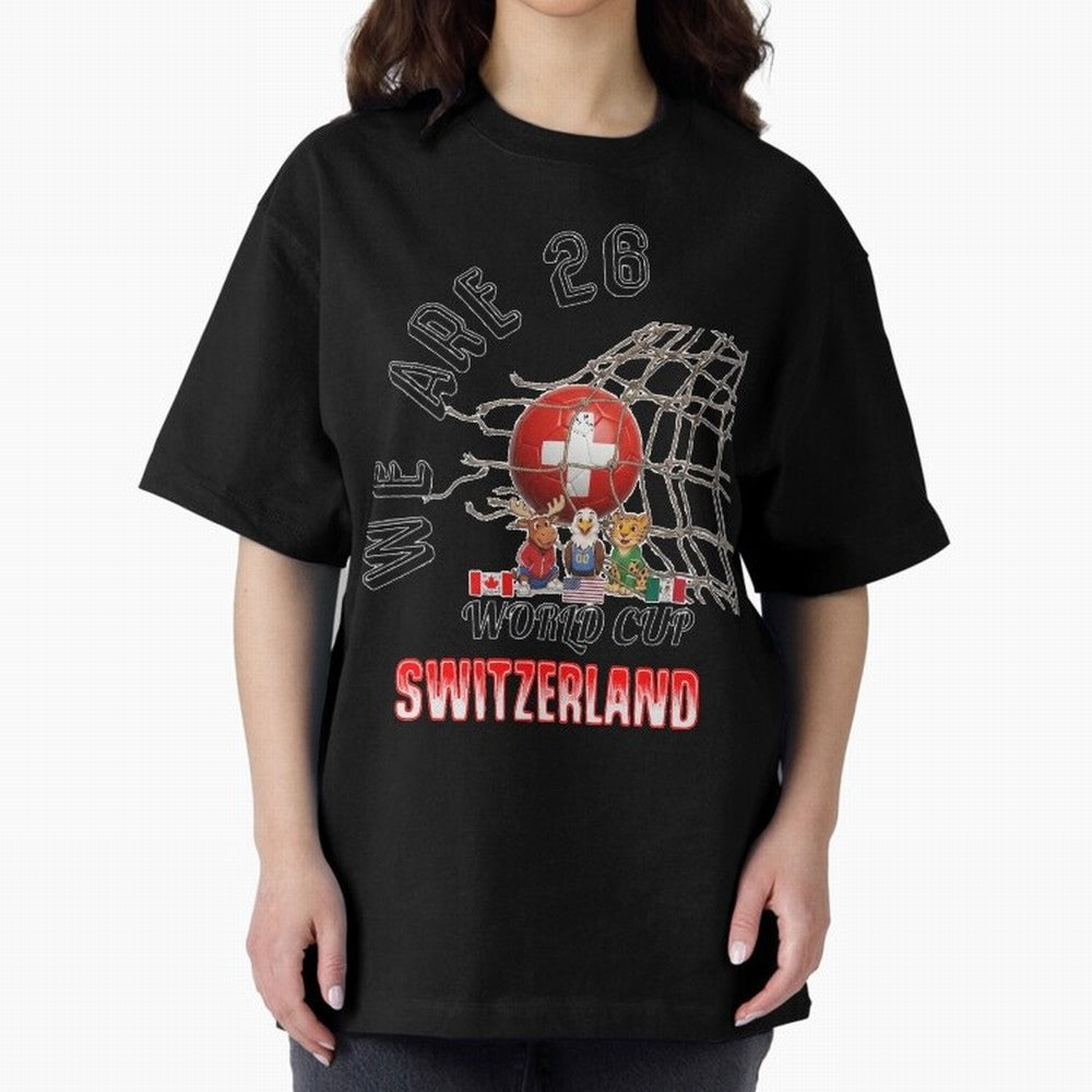 World cup 26 - Switzerland Oversized T-Shirt Join FIFA World Cup 2026 Group Stage Highlighting Messi, Portugal, Spain and Germany Energy, Fan Favorite Moments, National Team Passion, Big Match Drama and Soccer History; Perfect for Supporters Who