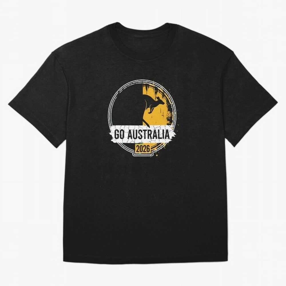 Golden Green Kangaroo Emblem Go Australia 2026 Supporter Design T-Shirt_83662099 Oversized T-Shirt Make Memories around Global Football Passion for FIFA World Cup 2026 USA Canada Mexico, Centered on Mbappe, Portugal, Vintage Soccer Flavor, Modern