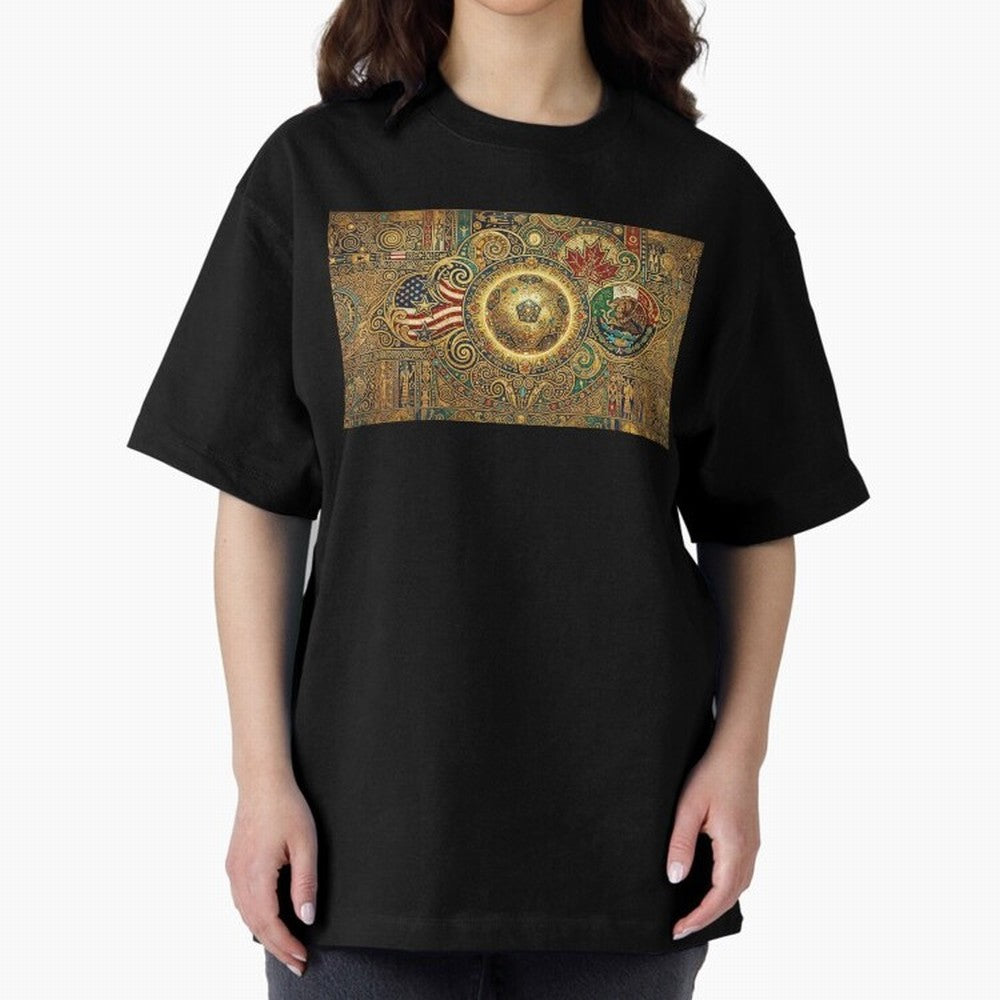 Ornate Soccer Emblem with Flags Oversized T-Shirt Feel the Heartbeat of Match Day Hype around FIFA World Cup 2026, Haaland, Netherlands, Football History, Final Match Energy, Crowd Noise and Once in a Lifetime Moments; Created for Match Day