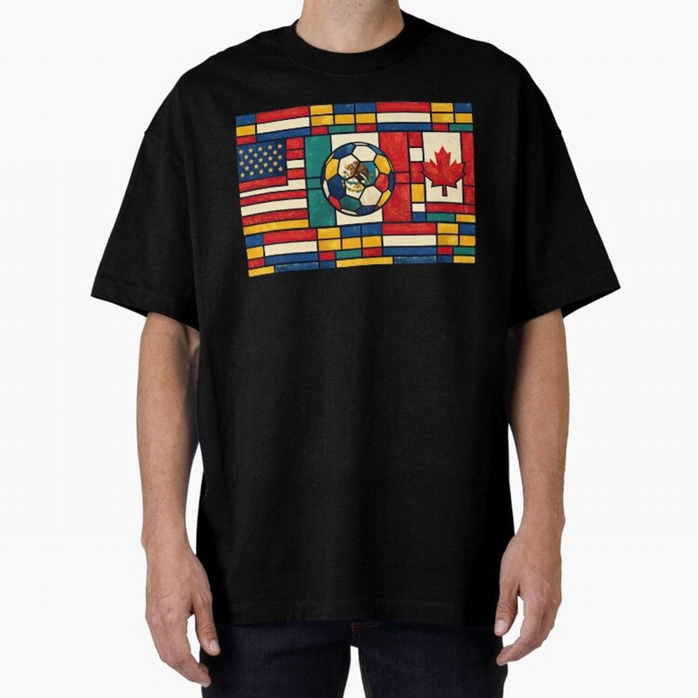 Elegant World Cup Stadiums Geometrical | Soccer Flags Mexico Canada USA Oversized T-Shirt Show Fan Pride Across the FIFA World Cup 2026 Journey through Cristiano Ronaldo Highlights, Spain Pride, Retro Football Energy, Iconic Rivalries, Trophy Chase