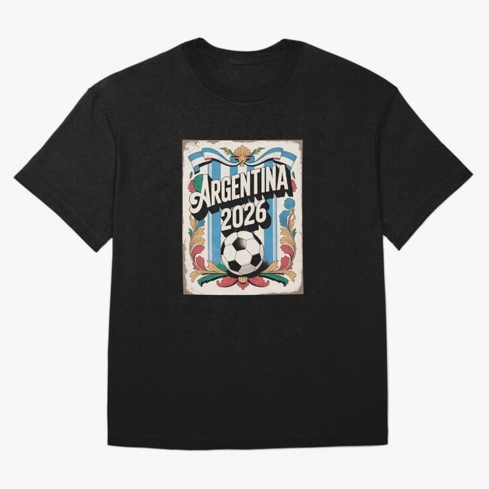 Argentina World Cup 2026 Filete Porte?o Vintage Football Poster - Buenos Aires Folk Art Fan Design Oversized T-Shirt Show Match Day Excitement for Match Day Hype around FIFA World Cup 2026, Mbappe, Argentina and Brazil, Soccer Culture, Superstar