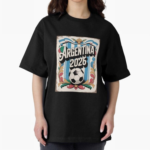 Argentina World Cup 2026 Filete Porte?o Vintage Football Poster - Buenos Aires Folk Art Fan Design Oversized T-Shirt Show Match Day Excitement for Match Day Hype around FIFA World Cup 2026, Mbappe, Argentina and Brazil, Soccer Culture, Superstar