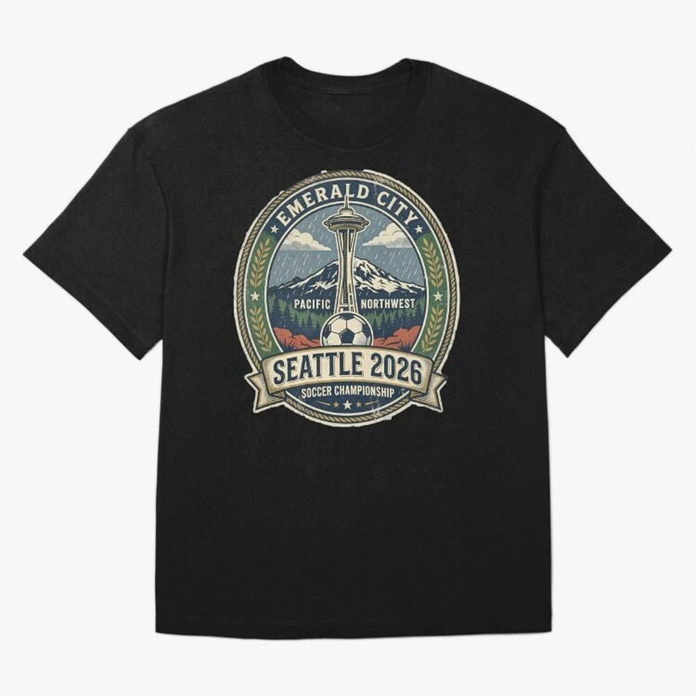 Seattle 2026 World Cup Host City Vintage Football Badge ¡ª Emerald City Space Needle Soccer Oversized T-Shirt Show Fan Pride Across Match Day Hype around FIFA World Cup 2026, Haaland, Netherlands, Tournament Hype, Historic Matchups, Family Viewing