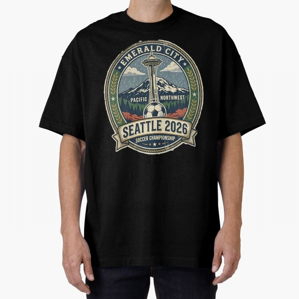Seattle 2026 World Cup Host City Vintage Football Badge ¡ª Emerald City Space Needle Soccer Oversized T-Shirt Show Fan Pride Across Match Day Hype around FIFA World Cup 2026, Haaland, Netherlands, Tournament Hype, Historic Matchups, Family Viewing