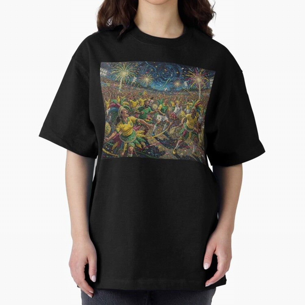 Celebration at Brazilian Football Match World Cup 2026 Vibes Oversized T-Shirt Celebrate Rivalries and Pride in FIFA World Cup 2026 Group Stage Spirit, Connected to England, France and Netherlands, Neymar, Football Passion, Legendary Performances,