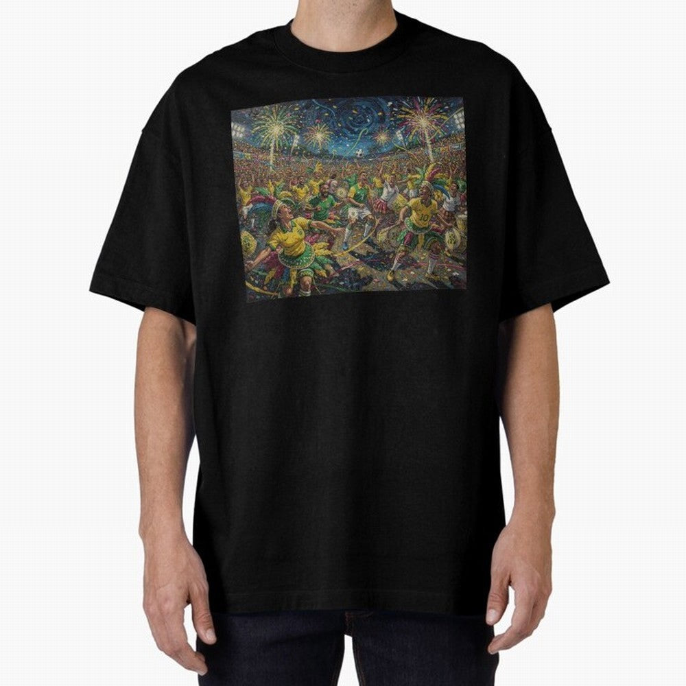 Celebration at Brazilian Football Match World Cup 2026 Vibes Oversized T-Shirt Celebrate Rivalries and Pride in FIFA World Cup 2026 Group Stage Spirit, Connected to England, France and Netherlands, Neymar, Football Passion, Legendary Performances,