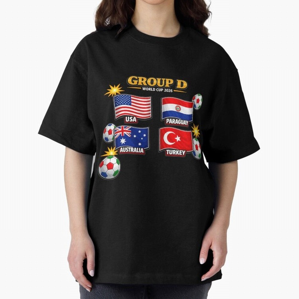 Group?D?¨C?World?Cup?2026?Flags Oversized T-Shirt Spotlight FIFA World Cup 2026 Group Stage for Fans of Mbappe and Portugal, Bringing Stadium Memories, Football Loyalty, International Chants and Championship Tradition; Made for Die Hard Supporters,