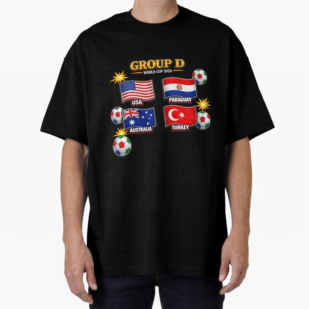 Group?D?¨C?World?Cup?2026?Flags Oversized T-Shirt Spotlight FIFA World Cup 2026 Group Stage for Fans of Mbappe and Portugal, Bringing Stadium Memories, Football Loyalty, International Chants and Championship Tradition; Made for Die Hard Supporters,