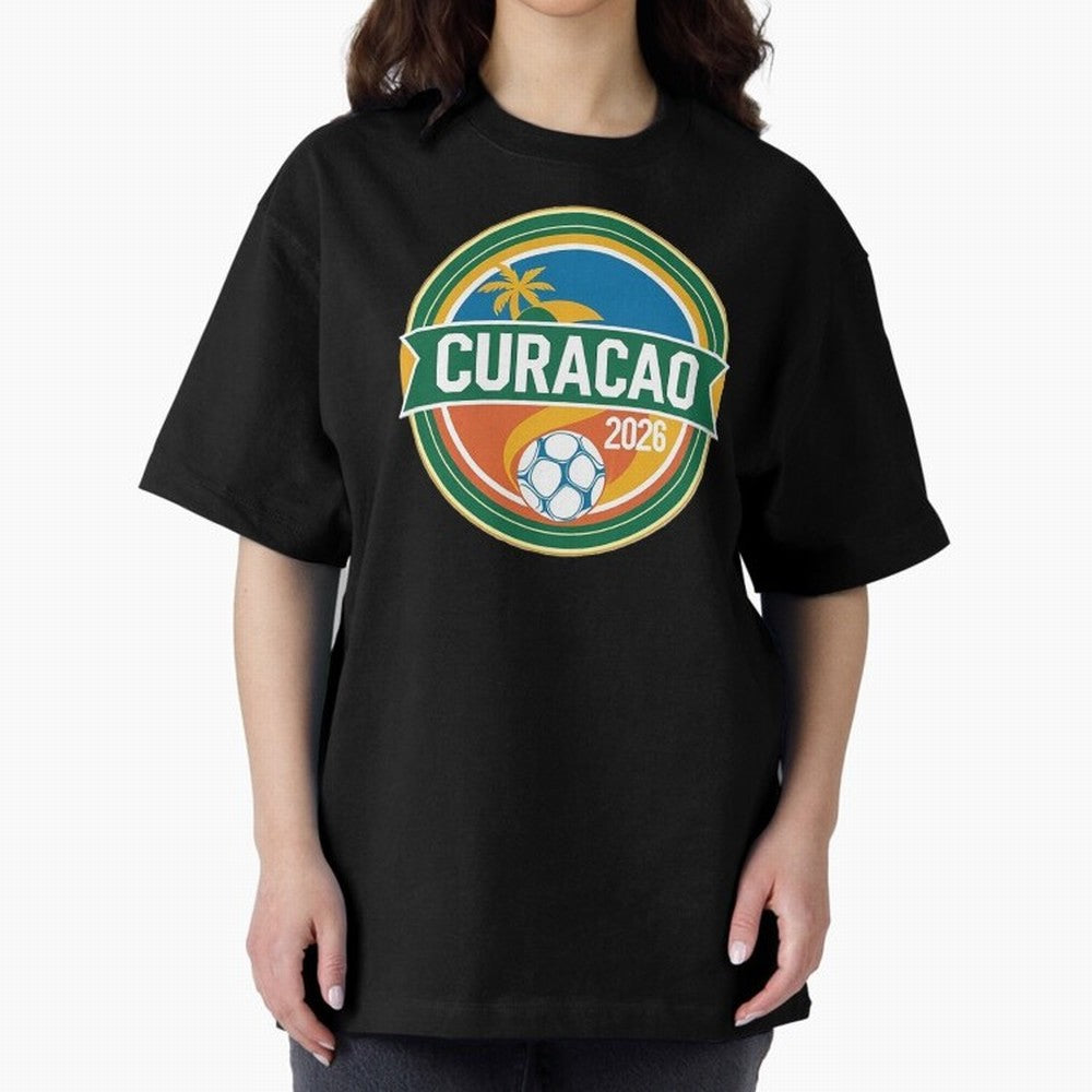 Curacao WC 2026 Oversized T-Shirt Show Up for the Glory of Match Day Hype around FIFA World Cup 2026 Group Stage, Haaland and Mbappe, Brazil, Championship Spirit, Famous Goals, Roaring Crowds and International Football Unity; Ideal for Fans Who