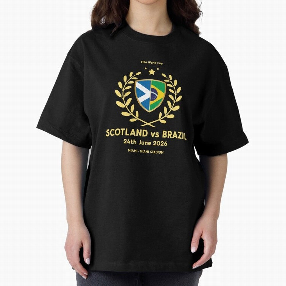 FIFA World Cup - Scotland v Brazil Oversized T-Shirt Feel the FIFA World Cup 2026 Journey through CR7 Highlights, Argentina and Brazil Pride, Retro Football Energy, Iconic Rivalries, Trophy Chase Drama and Stadium Atmosphere; Ideal for Football