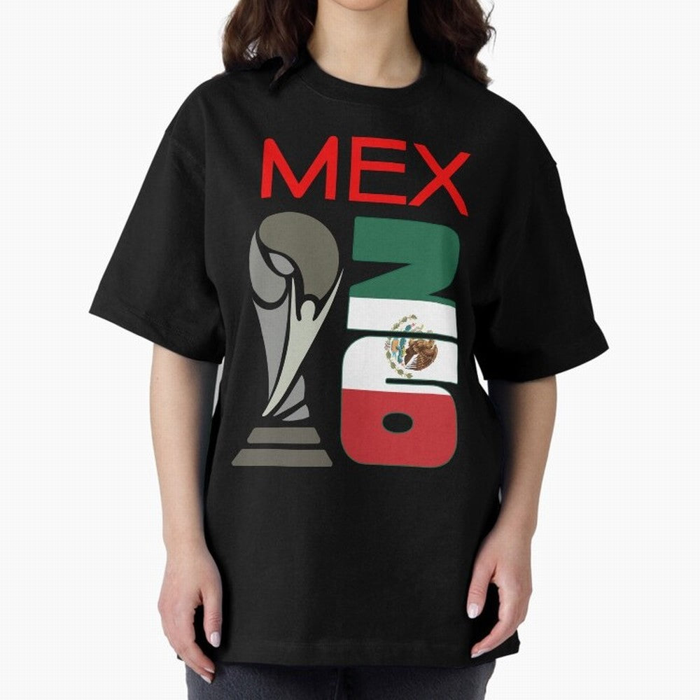 Mexico 2026 Soccer World Cup Trophy Mexican Flag Design Oversized T-Shirt Get Ready for the FIFA World Cup 2026 Group Stage Journey through Cristiano Ronaldo, Haaland and CR7 Highlights, France Pride, Vintage Soccer Flavor, Modern Football Stars,