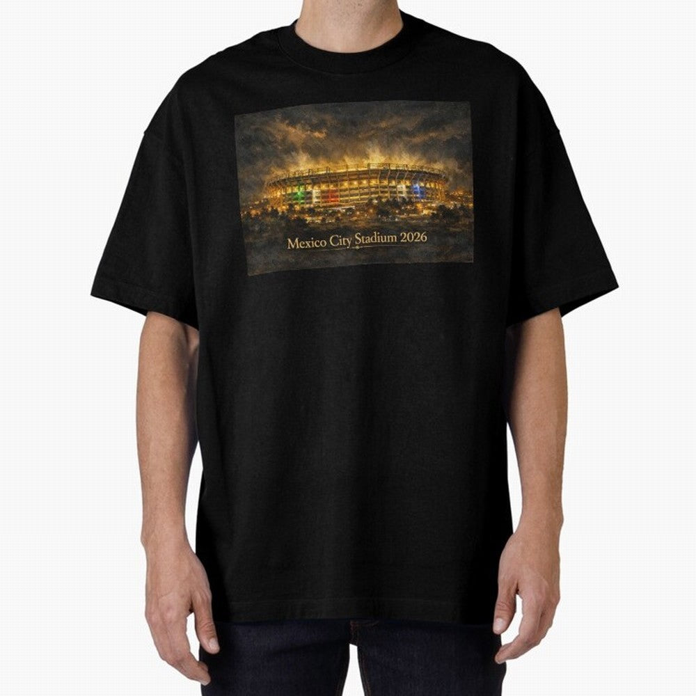 Mexico City Stadium at Night Oversized T-Shirt Spotlight FIFA World Cup 2026 USA Canada Mexico Spirit, Made for Argentina and Brazil, Neymar, Worldwide Fan Energy, Dramatic Goals, Stadium Lights and Championship Celebrations; Perfect for Supporters