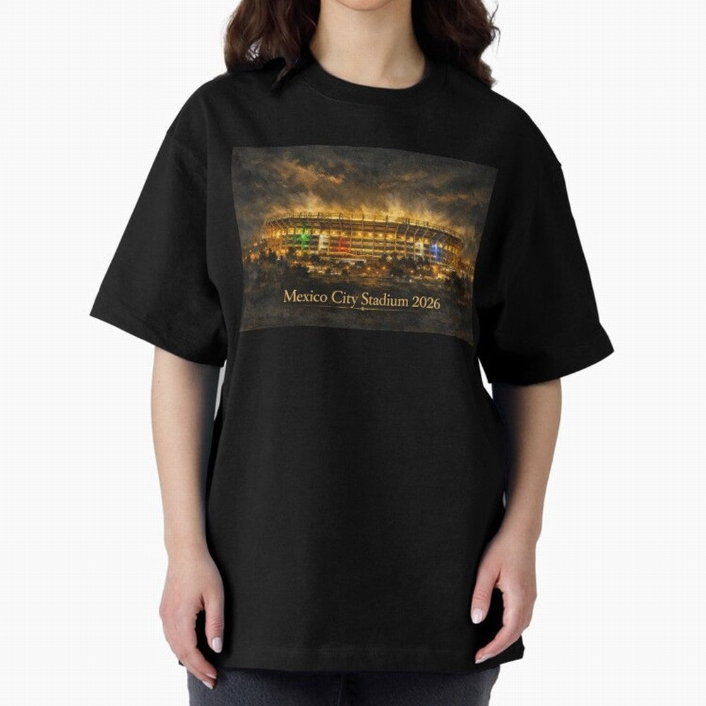 Mexico City Stadium at Night Oversized T-Shirt Spotlight FIFA World Cup 2026 USA Canada Mexico Spirit, Made for Argentina and Brazil, Neymar, Worldwide Fan Energy, Dramatic Goals, Stadium Lights and Championship Celebrations; Perfect for Supporters