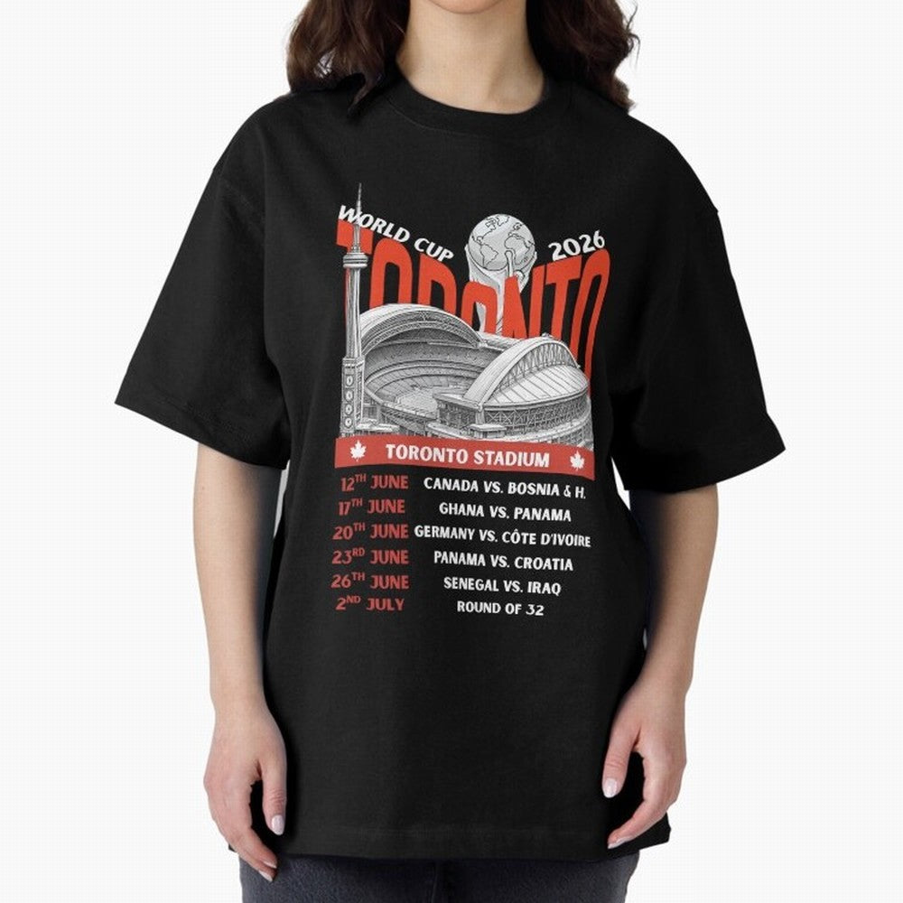 World Cup 2026 Toronto Stadium Match Schedule Soccer Fan Art Oversized T-Shirt Honor Champions and Dreams in Global Football Passion for FIFA World Cup 2026, Inspired by Cristiano Ronaldo, Haaland and CR7, Spain and Netherlands, Stadium Chants,