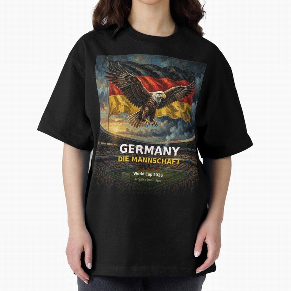 Germany Die Mannschaft - World Cup 2026 Soccer Fan Tee Oversized T-Shirt Celebrate Fan Favorites in Global Football Passion for FIFA World Cup 2026 Group Stage, Inspired by Haaland and Mbappe, Portugal, Spain and Germany, Goal Celebration Energy,