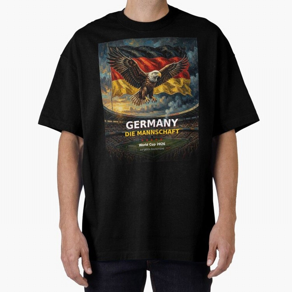 Germany Die Mannschaft - World Cup 2026 Soccer Fan Tee Oversized T-Shirt Celebrate Fan Favorites in Global Football Passion for FIFA World Cup 2026 Group Stage, Inspired by Haaland and Mbappe, Portugal, Spain and Germany, Goal Celebration Energy,