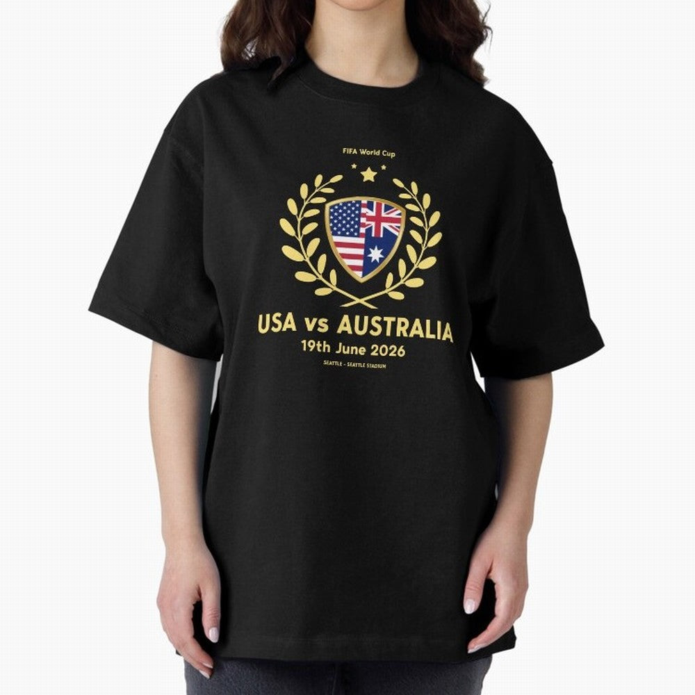 FIFA World Cup - USA v Australia Oversized T-Shirt Mark FIFA World Cup 2026 USA Canada Mexico Spirit, Driven by Argentina, Messi, Neymar and Mbappe, Game Day Rituals, Football Legends, Country Pride and the Road to the Final; Perfect for People Who