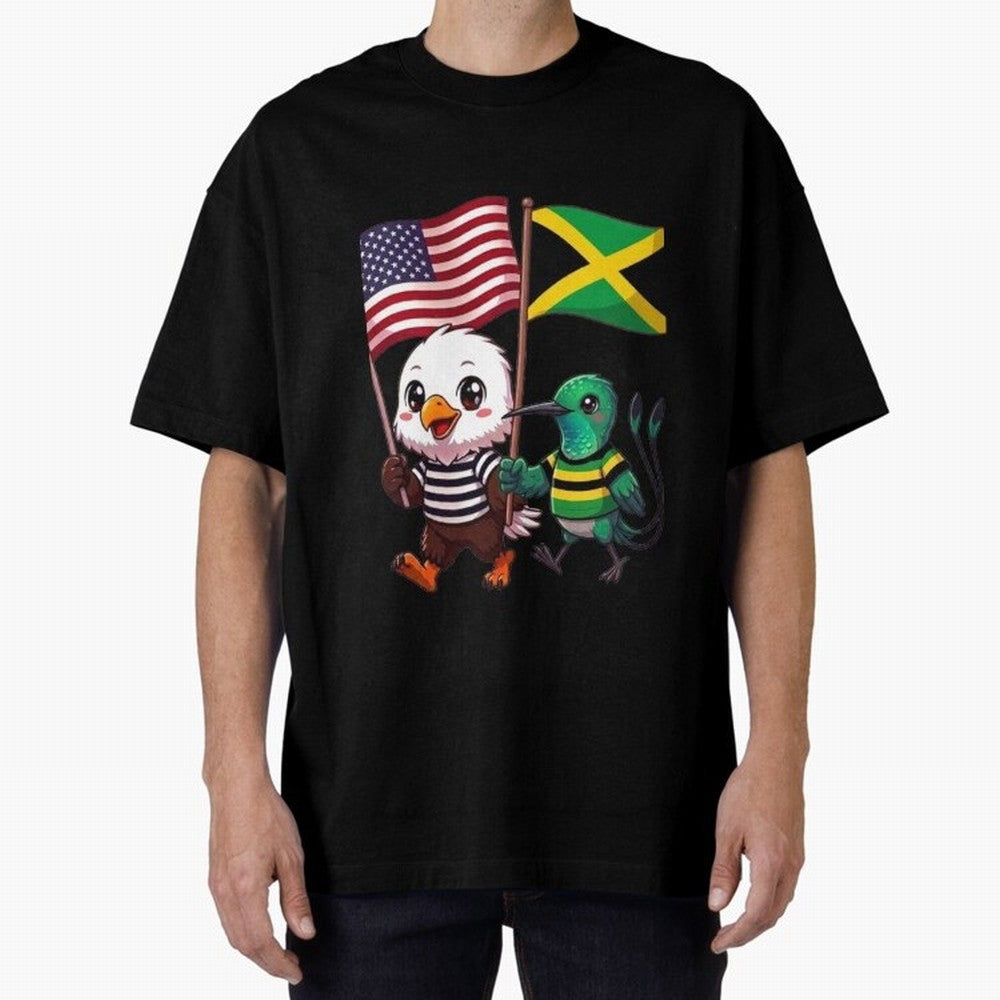 The American eagle and its friend, the Jamaican hummingbird Oversized T-Shirt Show Your Stadium Side during the FIFA World Cup 2026 USA Canada Mexico Journey through Messi Highlights, Spain Pride, Championship Spirit, Famous Goals, Roaring Crowds