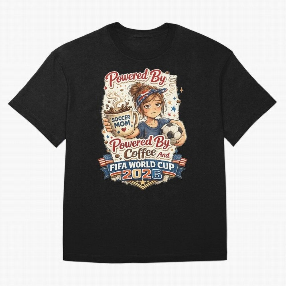 Funny USA Football Design Soccer Mom Powered By Coffee And FIFA World Cup 2026 Oversized T-Shirt Bring the FIFA World Cup 2026 USA Canada Mexico Journey through Haaland Highlights, Germany Pride, Supporter Pride, Iconic Celebrations, Legendary