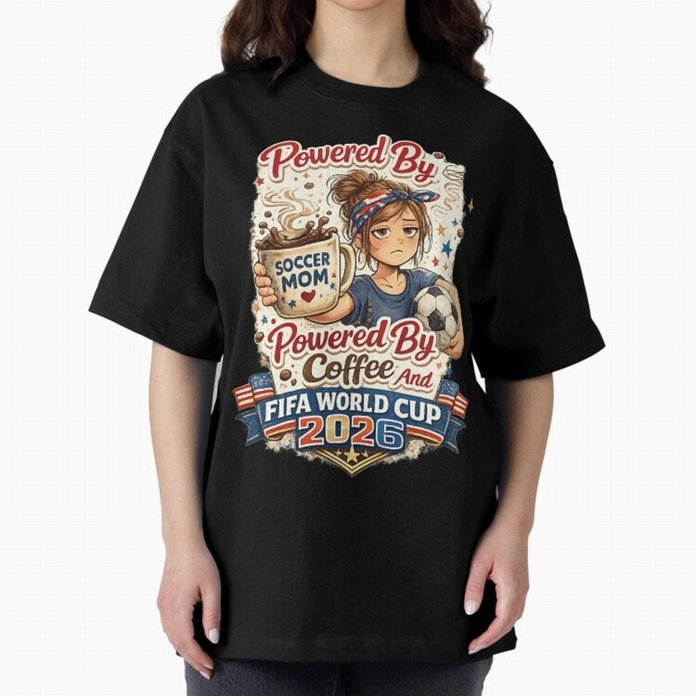 Funny USA Football Design Soccer Mom Powered By Coffee And FIFA World Cup 2026 Oversized T-Shirt Bring the FIFA World Cup 2026 USA Canada Mexico Journey through Haaland Highlights, Germany Pride, Supporter Pride, Iconic Celebrations, Legendary