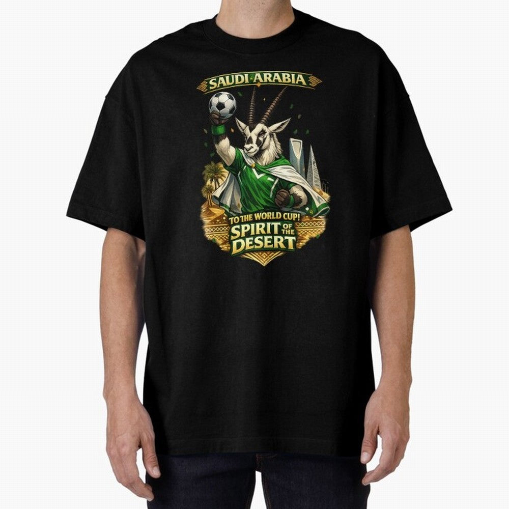 Saudi Arabia World Cup Desert Spirit Oversized T-Shirt Feel the Heartbeat of FIFA World Cup 2026 USA Canada Mexico Highlighting Messi, CR7 and Mbappe, Germany Energy, Football Festival Excitement, Trophy Ambitions, Country Rivalries and Star Player