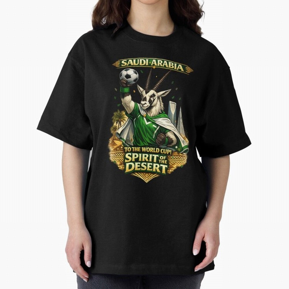 Saudi Arabia World Cup Desert Spirit Oversized T-Shirt Feel the Heartbeat of FIFA World Cup 2026 USA Canada Mexico Highlighting Messi, CR7 and Mbappe, Germany Energy, Football Festival Excitement, Trophy Ambitions, Country Rivalries and Star Player