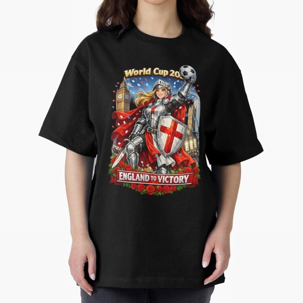 England To Victory Knight World Cup 2026 Oversized T-Shirt Celebrate the Stars of Match Day Hype around FIFA World Cup 2026 USA Canada Mexico, Messi, England, France and Netherlands, Match Day Excitement, Supporter Culture, Golden Goals and Global