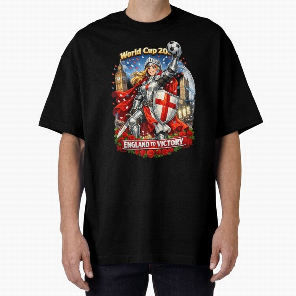 England To Victory Knight World Cup 2026 Oversized T-Shirt Celebrate the Stars of Match Day Hype around FIFA World Cup 2026 USA Canada Mexico, Messi, England, France and Netherlands, Match Day Excitement, Supporter Culture, Golden Goals and Global