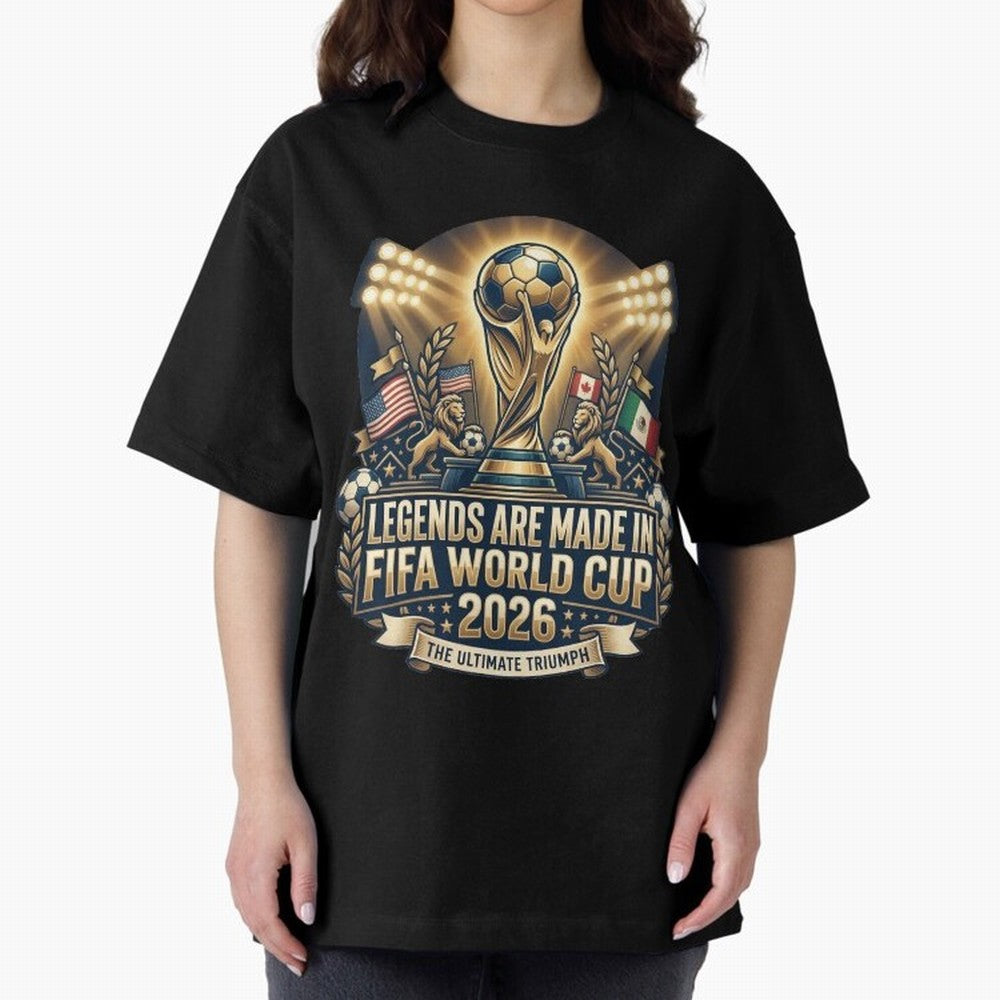 Legendary FIFA World Cup 2026 Football Quote Design For Passionate Soccer Fans Oversized T-Shirt Support FIFA World Cup 2026 for Fans of Messi and Cristiano Ronaldo and Brazil, Bringing Football History, Final Match Energy, Crowd Noise and Once in