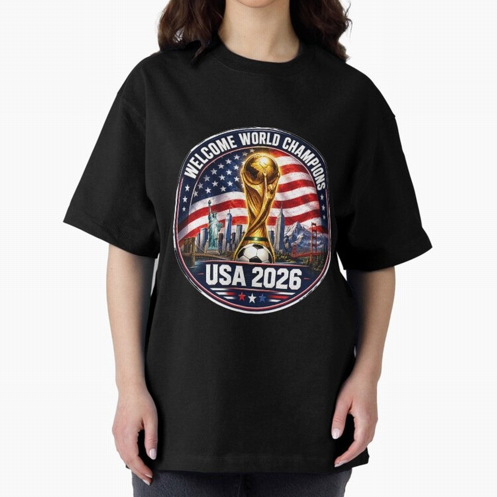 World Cup 2026 Celebration T-Shirt | USA Canada Mexico Soccer Fan Tee Oversized T-Shirt Create Match Day Hype around FIFA World Cup 2026 USA Canada Mexico, CR7, England, Supporter Pride, Iconic Celebrations, Legendary Names and Global Match Day