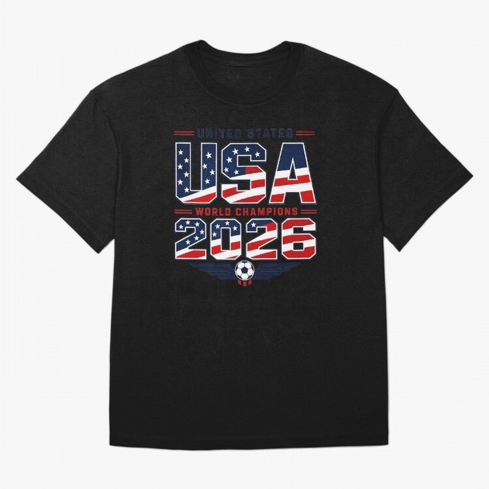 USA World Champions 2026 ¨C Patriotic Soccer Fan Shirt Oversized T-Shirt Bring Match Day Fire to FIFA World Cup 2026 for Fans of Messi, CR7 and Mbappe and Portugal, Bringing Goal Celebration Energy, Supporter Heritage, Football Icons and Worldwide