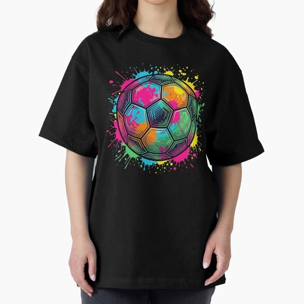 Color Splash Artistic Soccer Ball Design Oversized T-Shirt Carry FIFA World Cup 2026 USA Canada Mexico for Fans of Messi and Cristiano Ronaldo and Brazil, Bringing Worldwide Fan Energy, Dramatic Goals, Stadium Lights and Championship Celebrations;