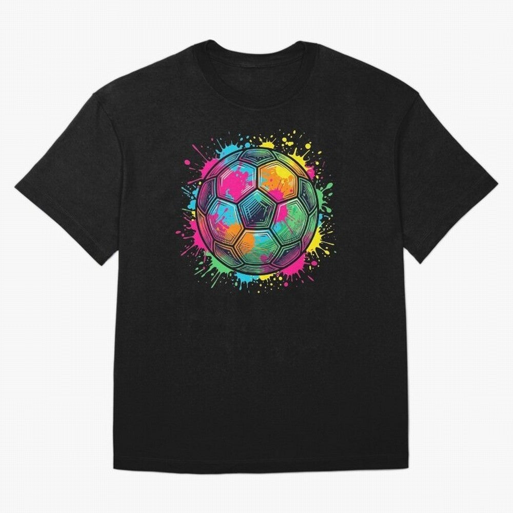 Color Splash Artistic Soccer Ball Design Oversized T-Shirt Carry FIFA World Cup 2026 USA Canada Mexico for Fans of Messi and Cristiano Ronaldo and Brazil, Bringing Worldwide Fan Energy, Dramatic Goals, Stadium Lights and Championship Celebrations;