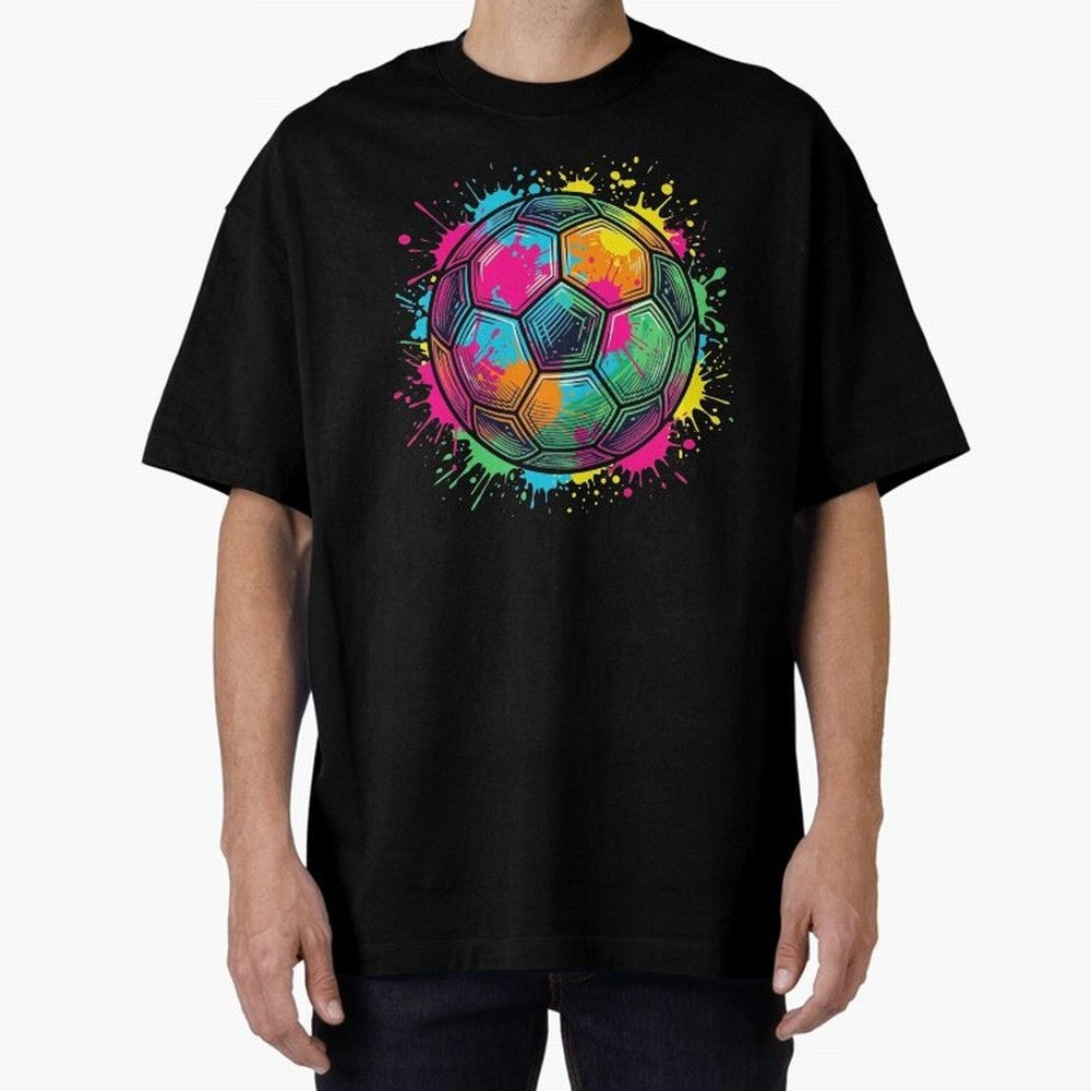 Color Splash Artistic Soccer Ball Design Oversized T-Shirt Carry FIFA World Cup 2026 USA Canada Mexico for Fans of Messi and Cristiano Ronaldo and Brazil, Bringing Worldwide Fan Energy, Dramatic Goals, Stadium Lights and Championship Celebrations;